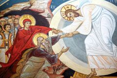 Při vzkříšení Ježíš vytahuje Adama a Evu z hrobů,
freska v pravoslavném kostele ve Vídni
Zdroj: Depositphotos